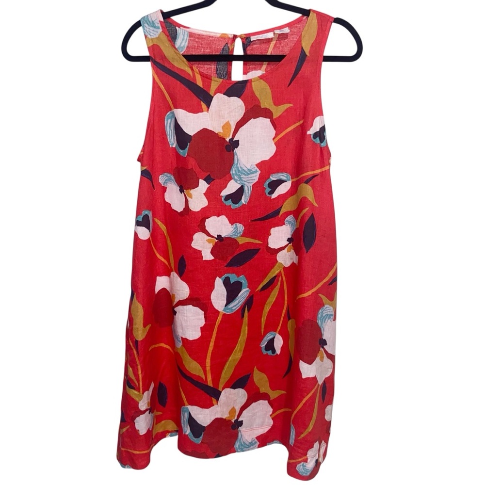 Sigrid Olsen Dress Womens Medium 100% Linen Retro Floral Shift Lagenlook Artsy